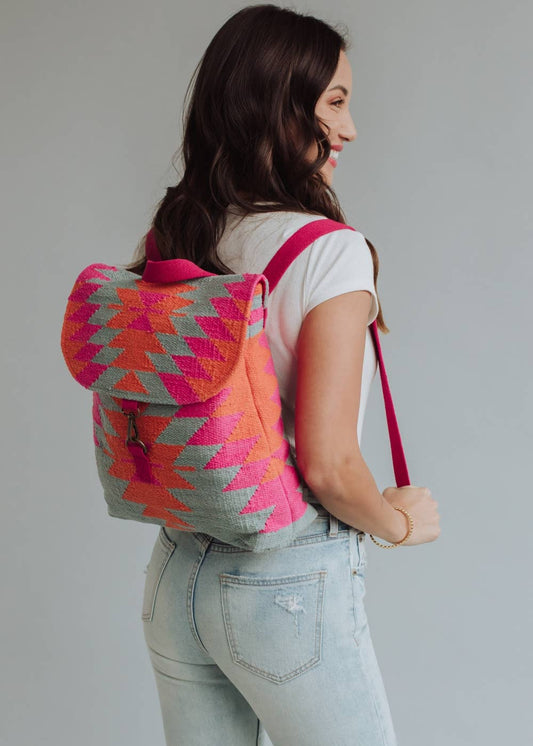 Panache Apparel Co. - Orange, Pink & Slate Aztec Backpack