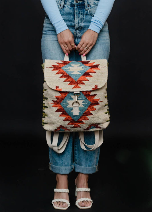 Panache Apparel Co. - Tan, Orange & Red Aztec Backpack