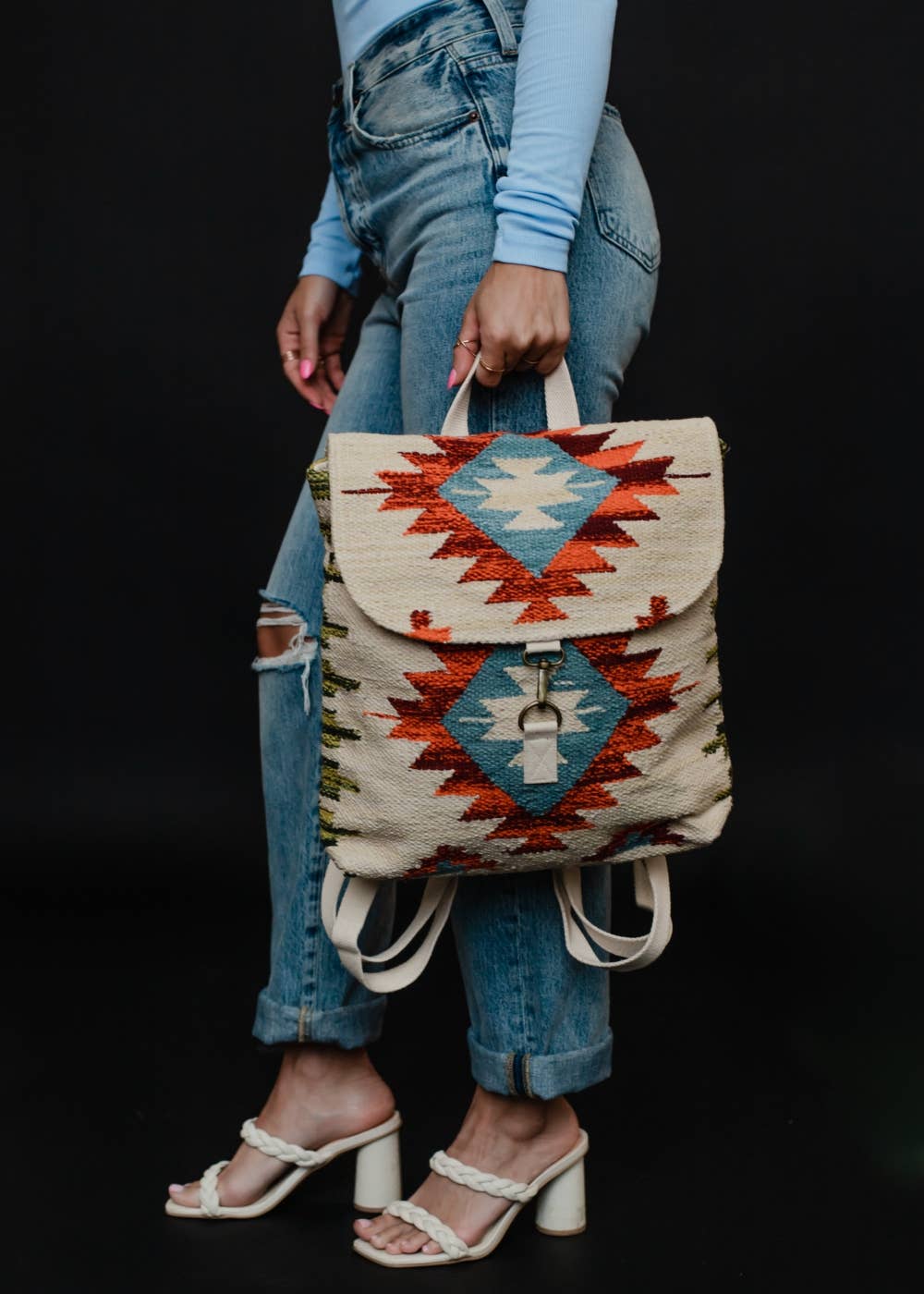 Panache Apparel Co. - Tan, Orange & Red Aztec Backpack