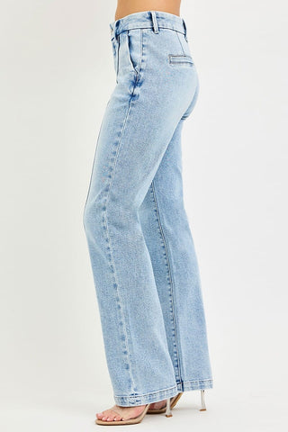 RISEN Tummy Control High Rise Straight Pin Tuck Jeans pants RISEN Tummy Control High Rise Straight Pin Tuck Jeans