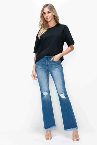 bytos Raw Hem Distressed High Rise Bootcut Jeans pants Raw Hem Distressed High Rise Bootcut Jeans - bytos Denim | The Frosted Leopard