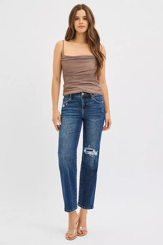 RISEN High Rise Crop Slim Straight Jeans with Hidden Knee Patch pants RISEN High Rise Crop Slim Straight Jeans with Hidden Knee Patch