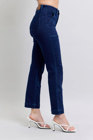 Judy Blue Hw Work Wear Knee Patch Straight Jeans pants Judy Blue High Waist Work Wear Knee Patch Straight Jeans | The Frosted Leopard
