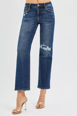 RISEN High Rise Crop Slim Straight Jeans with Hidden Knee Patch pants RISEN High Rise Crop Slim Straight Jeans with Hidden Knee Patch