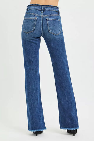 RISEN Mid Rise Bootcut Jeans Frayed Waistband & Hem pants RISEN Mid Rise Bootcut Frayed Waistband & Hem | The Frosted Leopard