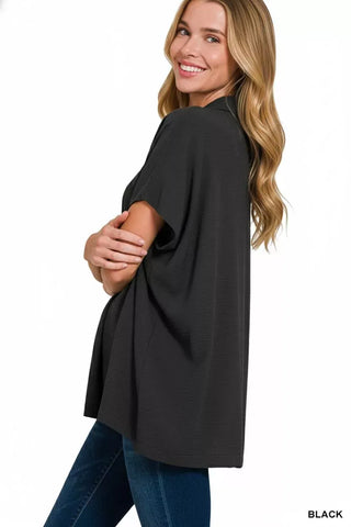 Zenana Woven Airflow Collared Short Sleeve Top tops Zenana Woven Airflow Collared Short Sleeve Top | The Frosted Leopard