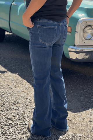 RISEN Mid Rise Bootcut Jeans Frayed Waistband & Hem pants RISEN Mid Rise Bootcut Frayed Waistband & Hem | The Frosted Leopard