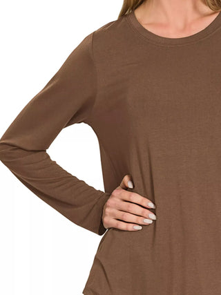 Zenana Flowy Round Hem Rayon Long Sleeve Top Flowy Round Hem Rayon Long Sleeve Top | The Frosted Leopard