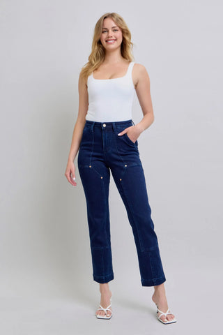 Judy Blue Hw Work Wear Knee Patch Straight Jeans pants Judy Blue High Waist Work Wear Knee Patch Straight Jeans | The Frosted Leopard