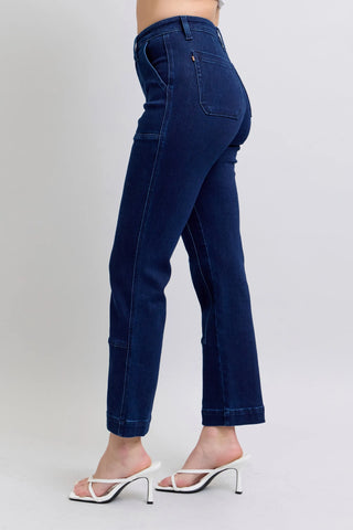 Judy Blue Hw Work Wear Knee Patch Straight Jeans pants Judy Blue High Waist Work Wear Knee Patch Straight Jeans | The Frosted Leopard