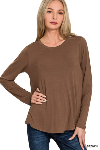 Zenana Flowy Round Hem Rayon Long Sleeve Top Flowy Round Hem Rayon Long Sleeve Top | The Frosted Leopard
