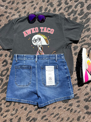 RISEN High Rise Front Tie Up Shorts with Patch Pockets shorts RISEN High Rise Front Tie Up Shorts with Patch Pockets
