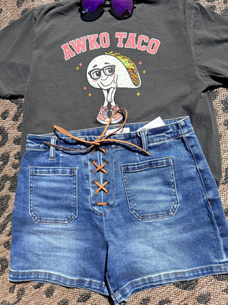 RISEN High Rise Front Tie Up Shorts with Patch Pockets shorts RISEN High Rise Front Tie Up Shorts with Patch Pockets