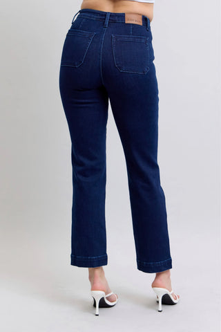 Judy Blue Hw Work Wear Knee Patch Straight Jeans pants Judy Blue High Waist Work Wear Knee Patch Straight Jeans | The Frosted Leopard