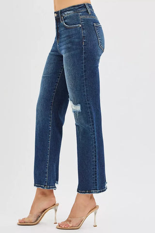 RISEN High Rise Crop Slim Straight Jeans with Hidden Knee Patch pants RISEN High Rise Crop Slim Straight Jeans with Hidden Knee Patch
