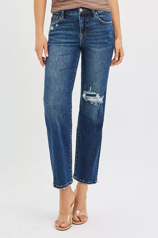 RISEN High Rise Crop Slim Straight Jeans with Hidden Knee Patch pants RISEN High Rise Crop Slim Straight Jeans with Hidden Knee Patch