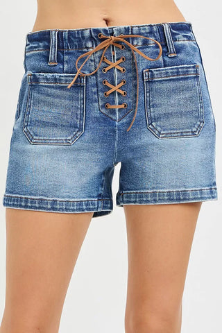 RISEN High Rise Front Tie Up Shorts with Patch Pockets shorts RISEN High Rise Front Tie Up Shorts with Patch Pockets