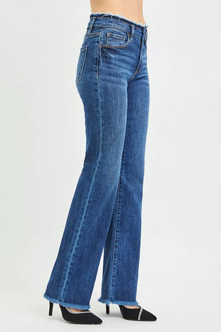 RISEN Mid Rise Bootcut Jeans Frayed Waistband & Hem pants RISEN Mid Rise Bootcut Frayed Waistband & Hem | The Frosted Leopard