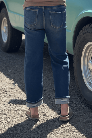 RISEN High Rise Crop Slim Straight Jeans with Hidden Knee Patch pants RISEN High Rise Crop Slim Straight Jeans with Hidden Knee Patch
