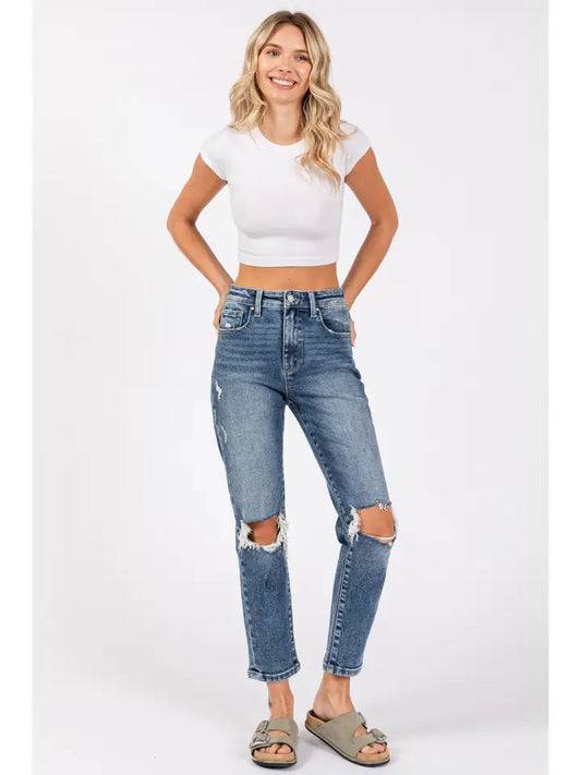 Petra 153 Destroyed Super High Rise Stretch Mom Jeans