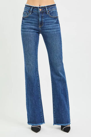 RISEN Mid Rise Bootcut Jeans Frayed Waistband & Hem pants RISEN Mid Rise Bootcut Frayed Waistband & Hem | The Frosted Leopard