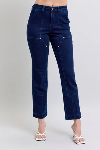 Judy Blue Hw Work Wear Knee Patch Straight Jeans pants Judy Blue High Waist Work Wear Knee Patch Straight Jeans | The Frosted Leopard