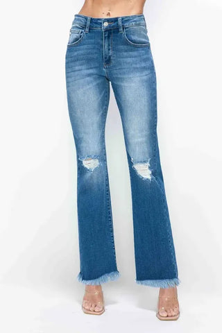 bytos Raw Hem Distressed High Rise Bootcut Jeans pants Raw Hem Distressed High Rise Bootcut Jeans - bytos Denim | The Frosted Leopard