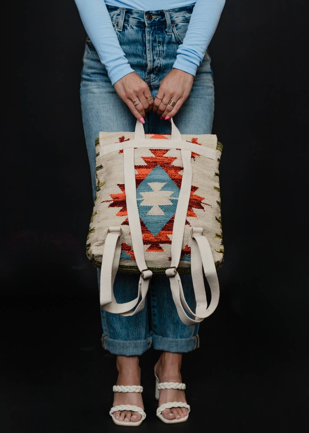 Panache Apparel Co. - Tan, Orange & Red Aztec Backpack