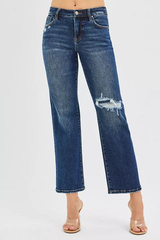 RISEN High Rise Crop Slim Straight Jeans with Hidden Knee Patch pants RISEN High Rise Crop Slim Straight Jeans with Hidden Knee Patch
